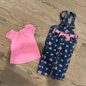 Nanette pink floral toddler girl two piece overall , size 24 months